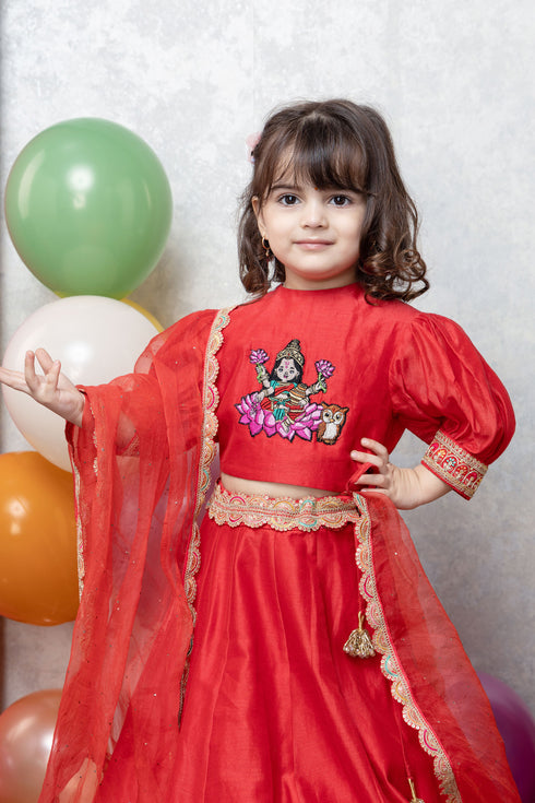 MAA LAKSHMI MOTIF RED LEHENGA SET